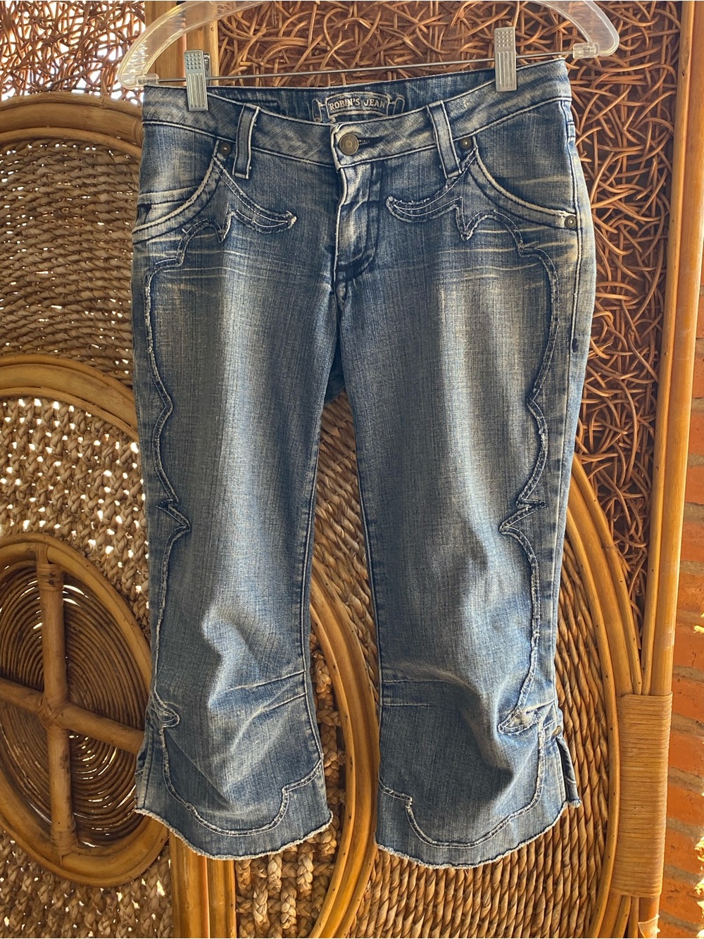 Robin's Jean Capris Women's Distressed Cropped Blue Denim Jeans